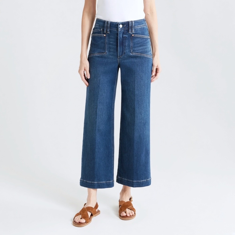 PAIGE Anessa With Set In Pockets Wide Leg Jeans Amoroso 26 Stretch Wide Leg